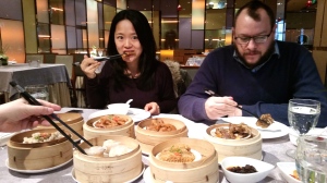 Jay and Yang eating Dim Sum